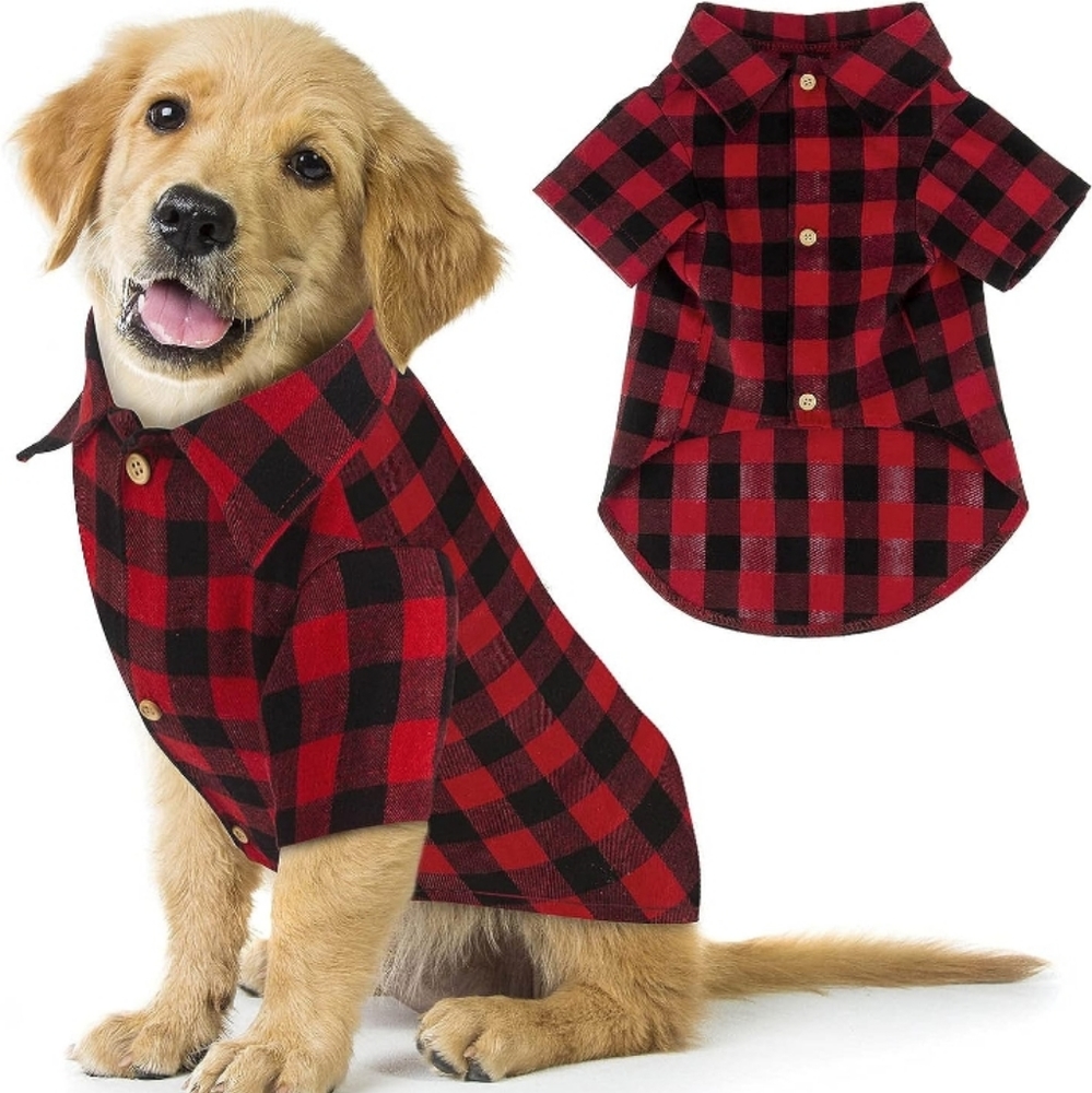 NWT Flannel Puppy Coat Red Black Buffalo Plaid Size Small Puppy Gift idea